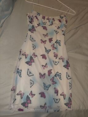 Butterfly Mini Dress with Pink and Blue Butterfly Print (Cute!)
